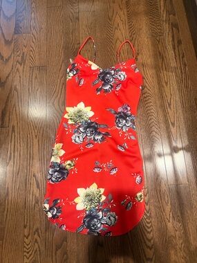 Blue Blush Red Floral Slip Mini Dress